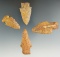 Set of four assorted points made from petrified wood found in East Texas and Louisiana.