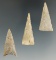 Set of 3 Fine Ft. Ancient Triangle Points found in Scioto Co., Ohio. Ex. Hooks. Largest is 1 5/8