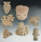Set of seven pre-Columbian pottery heads found in Mexico. Largest is 2 3/4