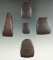 Set of six miniature hematite Celts found in Ohio, largest is 2 1/8