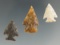 Set of three arrowheads in excellent condition found in the Western U. S. Largest is 1 1/16