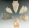 Set of six assorted points found in Ohio, largest is 2 9/16