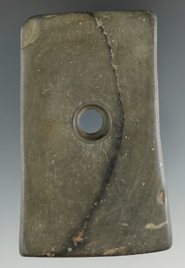 3 3/16" Adena Bell Pendant made from green and black Slate, found in Preble Co., Ohio.