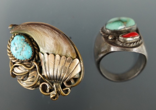 vintage Southwestern jewelry: Pair of  rings size 9 and 10 1/2.