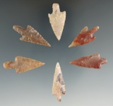 Set of six very nice  African Neolithic stemmed points found in the northern Sahara desert region.