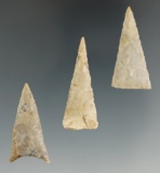 Set of 3 Fine Ft. Ancient Triangle Points found in Scioto Co., Ohio. Ex. Hooks. Largest is 1 5/8