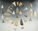 Set of 33 triangle points found at the Fox Fleld site in Mason County Kentucky. Largest is 1 9/16