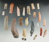 Group of 22 Flint Ridge Flint Bladelets and knives found in Ohio. Largest is 3 1/8