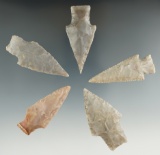 Set of four well-made stemmed points found in Texas, largest is 2 5/16