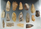 Large group of 16 flaked artifacts made from petrified and Agatized wood found in the Texas area.