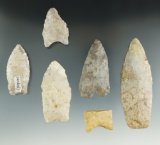 Set of six Paleo and early archaic points found in Indiana, Michigan and Ohio.