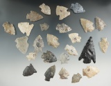 Large group of 25 assorted Ohio arrowheads, largest is 2