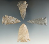 Set of four well styled Kentucky arrowheads, largest is 1 15/16