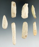 Nice set of seven Inuit bone Flint knapping tools found in Alaska, largest is 2 1/4