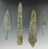 Group of four Luristan knives and spear points - largest is 5 5/8