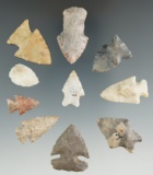 Group of 10 Assorted Midwestern Arrowheads, largest is 1 1/2