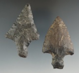 Pair of Coshocton Flint Ashtabula points found in Ohio, largest is 2 13/16