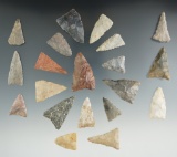 Group of 20 triangular points found at the Fox Field site in Mason County Kentucky. Largest is 1 3/8