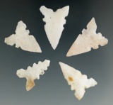 Set of 5 Toyah Points that are highly serrated and made from Chalcedony. Found in South Texas.