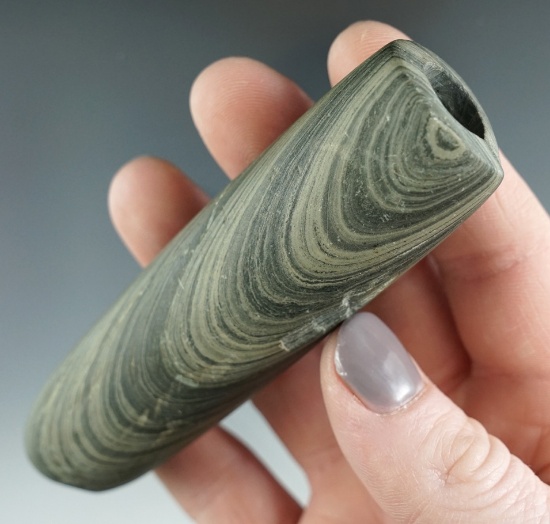 4 3/16" Tube Bannerstone made from beautiful Banded Slate, found in Indiana.