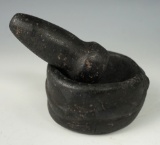 Rare! Miniature Inca effigy medicine bowl with original pestle. Both are made from Hematite.