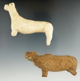 Very old! Pair of Inuit carved bone and ivory animal figures found in Alaska. Largest is 3 3/16