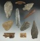 Group of 10 assorted bone, Slate and Flint Inuit artifacts found in Alaska. Largest is 3 1/2