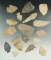 Group of 17 assorted points and knives found in Hillsdale Co., Michigan, largest is 2 7/16