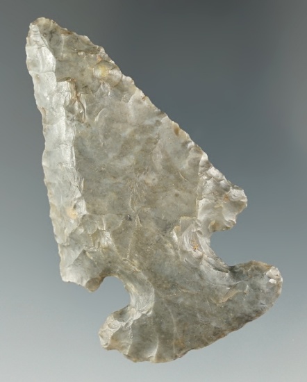 2 9/16" Archaic Thebes E Notch that is nicely beveled made from Upper Mercer Flint.  Ohio.