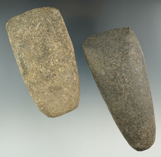 Pair of well styled stone Celts found in Lenawee Co., Michigan. Largest is 4 11/16".