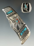 Pair of contemporary Southwestern style items including a men's ring and a  Franklin Mint knife
