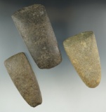 Set of three hardstone Celts and Adzes found in Lenawee Co., Michigan. Largest is 4