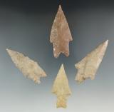 Set of four Pedernales Points found in Texas, largest is 3