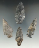 Set of four assorted Coshocton Flint artifacts found in Hillsdale Co., Michigan.