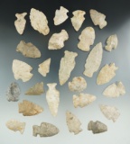 Group of 25 assorted points found in Hillsdale Co., Michigan, largest is 2