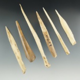Set of six assorted bone tools, largest is 5 11/16