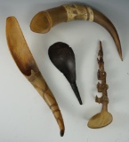 Set of 4 ornately carved Horn Spoons from various locations, some are contemporary.
