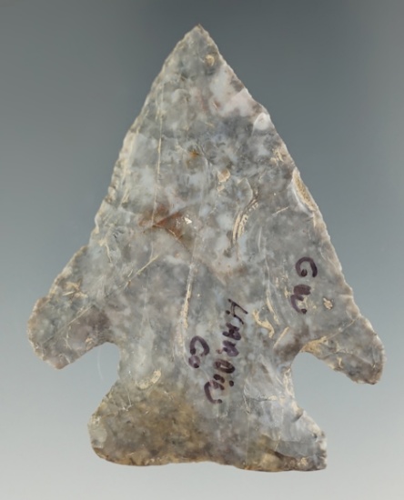 Steeply beveled 2 1/4" Archaic Thebes made from Coshocton Flint found in Hardin Co., Ohio.