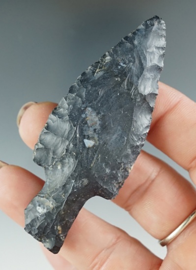 2 7/8" Long-stem Paleo Kaiser with a heavily ground stem. Made from Coshocton Flint - Ohio.