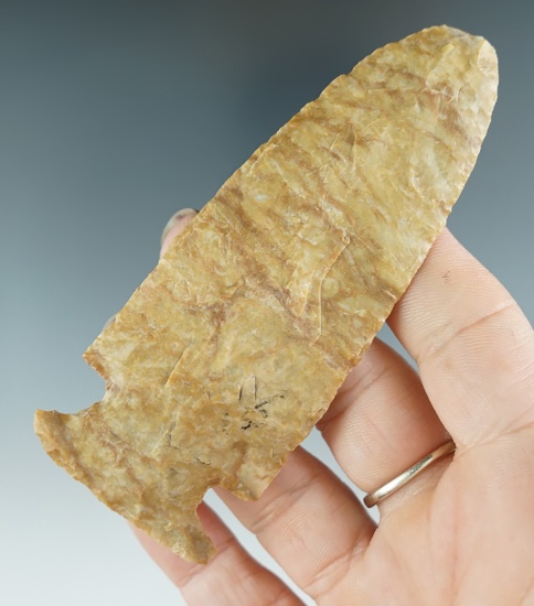 Excellent style on this 3 7/8" Archaic Sidenotch Knife made from attractive Plum Run Flint - Ohio.