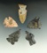Set of five assorted Ohio arrowheads, largest is 2