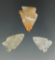 Set of three arrowheads made from attractive translucent Agate.2 in Weld Co., CO., 1 in WY.