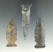 Set of three Fishspear Points found in Ohio, largest is 2 3/16