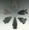 Set of six assorted points made from Coshocton Flint found in Ohio. Largest is 2 1/8