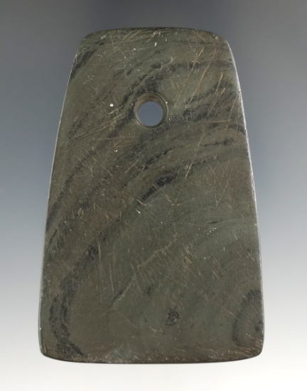 2 7/8" Hopewell Trapezoidal Pendant made from green and black Mottled Slate. Licking Co., OH.