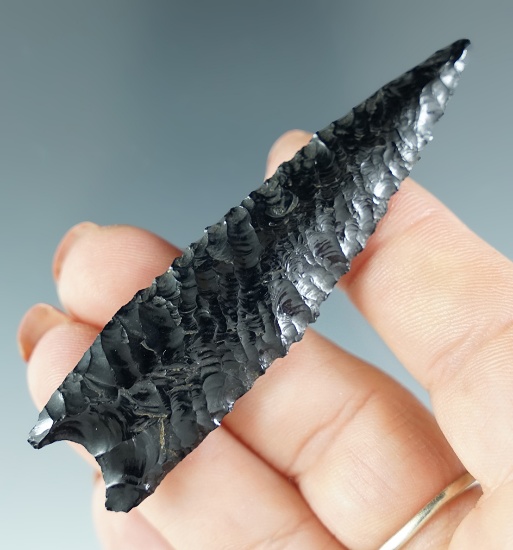 Exceptional flaking! 3" Humboldt Concave Base - Obsidian - Oregon. Comes with a Stermer COA.