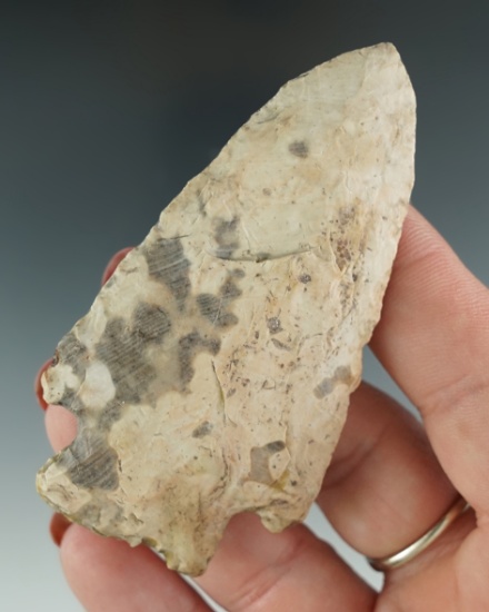 3" Archaic Nethers Flint Broad Blade Point made of pink and gray. Found in Ohio.