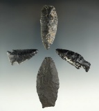 Four Oregon Obsidian points and knives, largest is 2 5/8