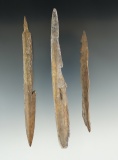 Set of three Inuit bone harpoon tips recovered in Alaska. Largest is 5 1/4