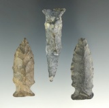 Set of three Fishspear Points found in Ohio, largest is 2 3/16